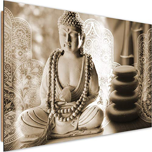 Feeby Wandbild Buddha 60x40 cm Deco Panel 1 Teilig - Kunstdruck modern zen spa Sepia