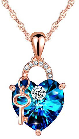 Unendlich U 925 Sterling Silber Damen Kristall Zirkonia Halskette Blau Herz Schloss Schlüssel Kette Swarovski Steine Anhänger