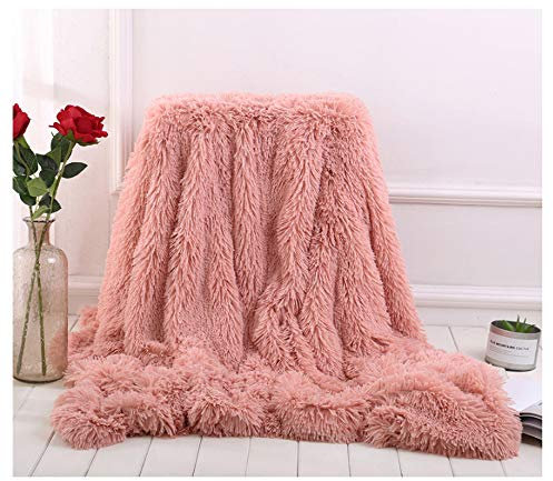 Plaid en fausse fourrure à poils longs, super doux, confortable et élégant, pour canapé, fauteuil et lit (rose, 130 x 160 cm)