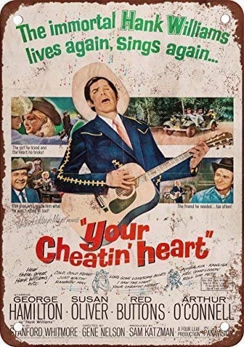 TammieLove 1964 Hank Williams Your Cheatin' Heart - Cartel de Metal para Exterior e Interior, 20 x 30 cm