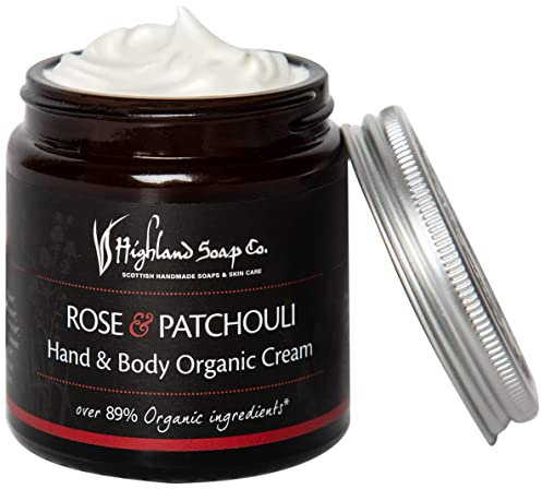 The Highland Soap Company Rose & Patchouli Hand- und Körpercreme, pflegend, feuchtigkeitsspendend und regenerierend, 120 ml
