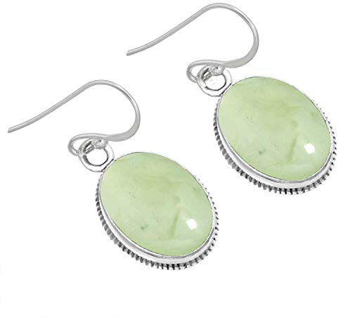 Jeweloporium Grüner Prehnit Tropfen Silber Ohrring, 925 Sterling Silber Ohrring für Frauen, Echter ovaler Stein Handgefertigter Schmuck