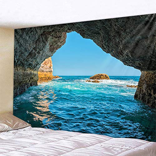 Lsimeru Wandteppich Meer Strand 180x230 Groß Natur Landschaft Wandbehang Wandtuch Ozean Wasserfall Tapestry Tapisserie Wandkunst Tischdecke Schlafzimmer Deko