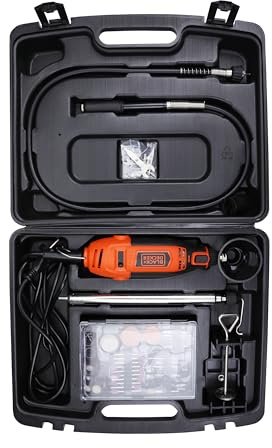 BLACK+DECKER RT18KA-IN 180W CORDED Electric Rotary Tool with 114 pc Accessory Kit Box, 0-38000 RPM, Ideal for Grinding, Polishing, Engraving & Carving