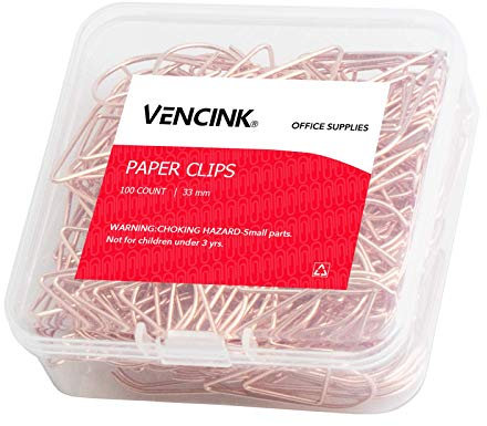 100 Pieces Rose Gold Cute Paper Clips Medium, VENCINK Smooth Stainless Steel Drop-Shaped Wire Paperclips for Office Supplies Wedding Women Girls Kids Students
