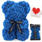 Rosenbär, Rose Teddybär, 25.4 cm, Dutzend Blumen, künstliche Pflanzen, Dekoration, Geschenk für Valentinstag, Muttertag, Weihnachten, Party, Dekorationen mit transparenter Geschenkbox (02 Blau)