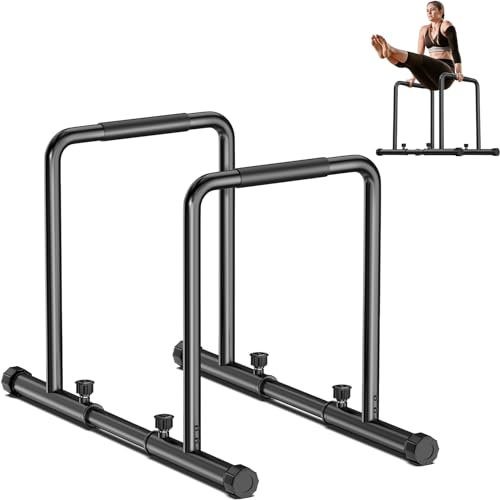 YOLEO Barras Paralelas Calistenia Adjustable, Carga 500KG, Dip Bar Fitness, Push Up Bars de Inmersión, Altura y Ancho Ajustables, Negro