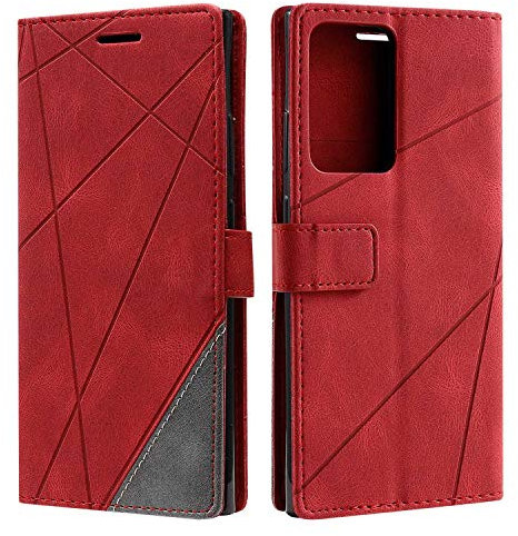 SONWO Hülle für Samsung Galaxy Note 20 Ultra, Premium Leder PU Handyhülle Flip Case Wallet Silikon Bumper Schutzhülle Klapphülle für Galaxy Note 20 Ultra, Rot