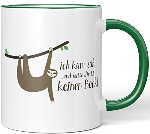 JUNIWORDS Tasse, Ich kam, SAH und Hatte direkt keinen Bock!, Wähle Farbe, Grün