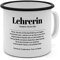 Emaille-Tasse mit Definition Lehrerin - Tasse mit Spruch, Wörterbuchtasse, Geschenktasse, witzig, Kaffeebecher, Becher, Tasse, Becher - Farbe Weiß/Schwarz