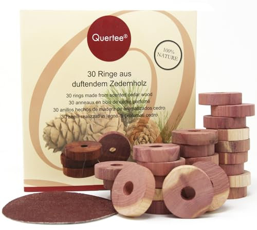 Quertee Zedernholz Mottenschutz | 30 x Zedernholzringe gegen Motten | Mottenabwehr im Kleiderschrank | Mottenfalle ohne Chemie 100% Natur