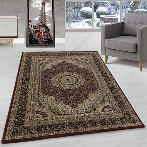Orient Teppich Wohnzimmer Orientalisch Design Klassisch Optik Kurzflor Pflegeleicht, Farbe: Rot, Größe: 80 x 150 cm