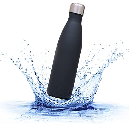 Sprengers – Trinkflasche aus Edelstahl – auslaufsichere & thermoisolierte Wasserflasche hält Getränke bis zu 18 Stunden warm oder kalt – Kohlensäure geeignet (Schwarz, 0,5 l)