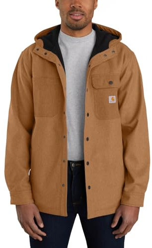 Carhartt Men's Rain Defender Relaxed Fit Heavyweight Hooded Shirt Jacket, Oiled Walnut Heather, 2X-Large