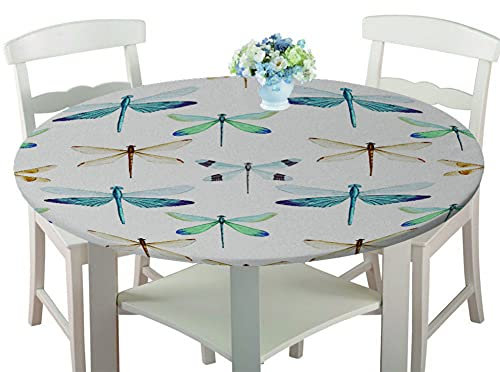 FANSU Runde Tischdecke Wasserabweisende, 3D Tier Muster Abwaschbar Garten Tischdecke rutschfest Abwischbare Wachstuch Desktop Dekorative Tuch Hotel Bankett Party (Libelle,100cm)