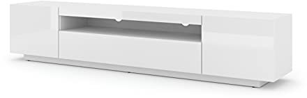 BIM Furniture Lowboard TV 200 cm - Universell Sideboard mit Laminierten Fronten, Hängend oder stehend - Fernsehschrank HiFi Schrank fürs Wohnzimmer mit Hochglanzfront & Mattkorpus Weiß