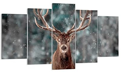 ARTTOR Bilder auf Leinwand 160x85cm Wandbild Tiere - 4998 | Reh Winter Mehrteilige Groß XXL Wanddekoration Wohnzimmer Schlafzimmer Wanddeko Wand Kunstdruck Wandkunst Wall Decor ARTTOR