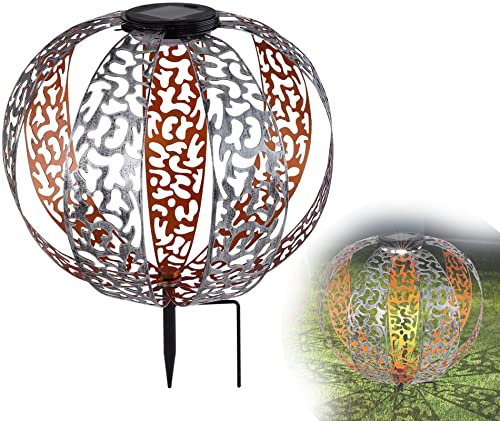 Solarleuchte für Außen Garten Kugel Silber Antik Optik - Gartendeko Solar Vintage Erdspieß - Solarlampe Garten Deko Balkon - Außenlampe LED Solarkugel - Gartenlampe Durchmesser 30 cm - inkl Pflegetuch