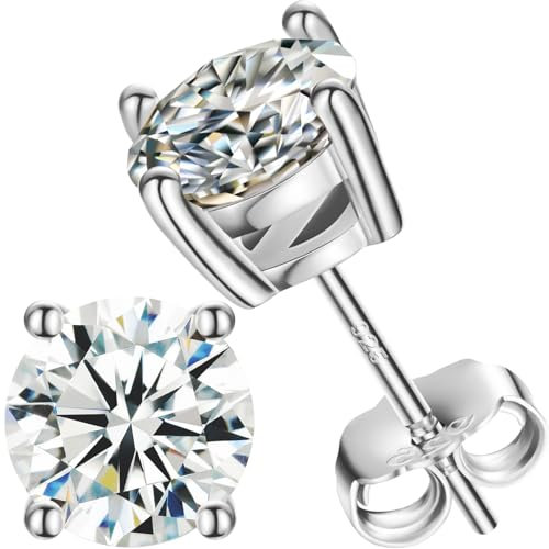 Lab Grown Diamond Stud Earrings D Color VVS1 Moissanite Earrings 925 Sterling Silver 5MM White Gold Studs Earrings with Gift Box - Wedding Anniversary Birthday Christmas Gifts For Him/Her