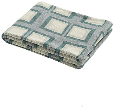 YT-KOKE 100% Cotton Checkered Plaid Knitted Throw Blankets, Lightweight and Soft Blanket, Geometric Pattern Blanket Suitable for Women and Men (Blue)