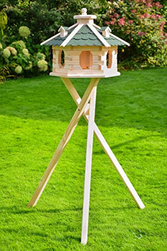 Deko-Shop-Hannusch Vogelhaus aus Holz unbehandelt zum selbst gestalten, bemalen, wahlweise mit Solarbeleuchtung und Ständer, wetterfestes Bitum, XXL, Vogelhäuschen (Standard mit Ständer, Grün)