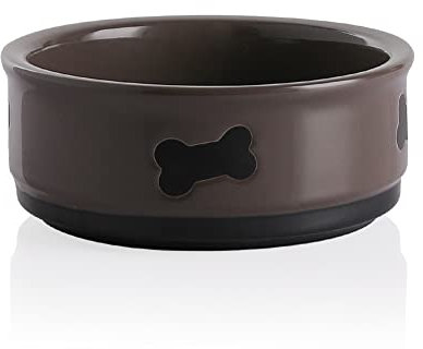 Sweejar Ceramic Dog Bowls with Bone Pattern, Dog Food Dish for Large Dogs, Porcelain Pet Bowl for Water 70 Fl Oz (Brown)