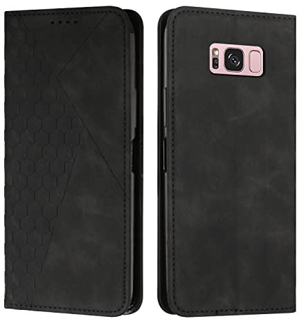 KOUYI Kompatible mit Samsung Galaxy S8 Hülle, Retro Premium PU Leder Weich TPU Klapphülle Kartenfächer Magnetic Standfunktion Flip Wallet Shockproof Handyhülle (Schwarz)