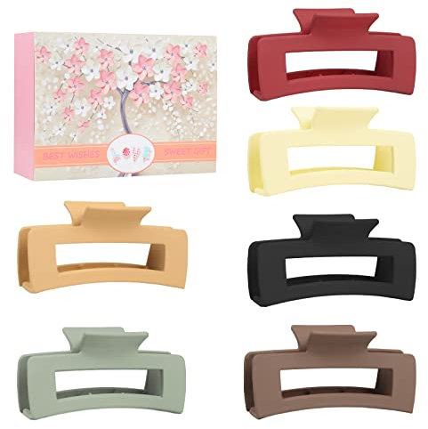 Wolfway 4 Pollici Grandi Fermagli per Capelli - 6 Pezzi Clip per Artigli per Capelli Spessi - Rettangolari Antiscivolo Acrilico Ganascia per Donne e Ragazze