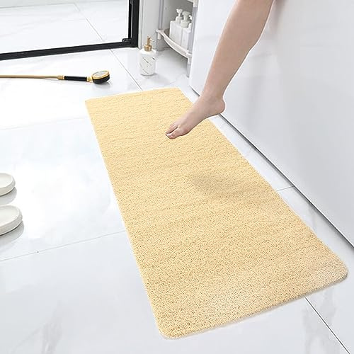 HITSLAM Shower mat Non Slip, 120x40 CM Non Slip Bath Mat with Drain, Soft PVC Loofah Shower Bath Mat for Tub, Quick Drying Shower Mat for Bathroom, Beige