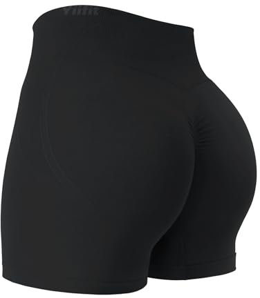 Yiifit Sport Short Damen Scrunch Butt Gym Yoga Hintern Heben Hohe Taille Workout Sport Shorts Black Medium
