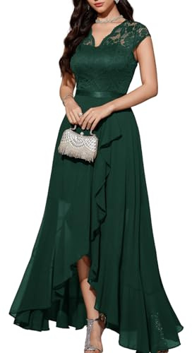 Bbonlinedress Abendkleider elegant für Hochzeit Spitzenkleid Chiffon Hi-Lo Kleid Brautjunferkleid Partykleid Abschlusskleid lang Ballkleid