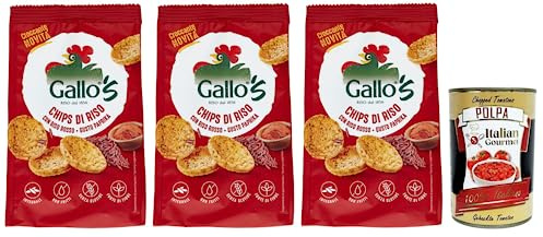 Italian Gourmet Chips con Riso Rosso Snack, Paprika Geschmack 3 x 40g | Croccanti e leggeri, mit Vollkornanteil, ideale pausa salata für Aperitif, Gesamtnettogewicht 120 g + Kostenlos Polpa 400g