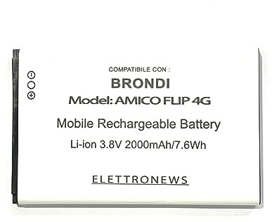 Batteria per Brondi Amico Flip 4G NON compatibile con il modello Brondi Flip 4G + ed il modello Brondi Flip 4G Plus Foto Originale