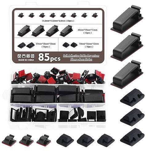 Coptiner 85 Stück Kabelhalter,Selbstklebende Kabelklemmen, Kabelorganisator Klemme, Einstellbare Klebe Kabelmanagement, für Auto Bühne Büro Haus PC, 4 Styles