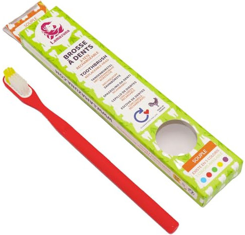 Lamazuna Wechselkopf Zahnbürste Klick It | Made in France | Aus Pflanzenrohstoff | Inkl. Wechselkopf | Weich/Soft | 5 Stück