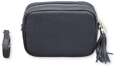 BRISE Umhängetasche Damen Echtleder KIRA Silber Handgemachte Crossbody Bag Schultertasche mit Ledergurt Gürteltasche Made in Italy (Dunkelblau - 1)