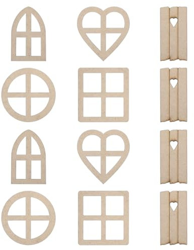 PATIKIL 5 Estilos Madera Hada Puerta Ventana, 2 Juego/12uds Miniatura Jardín Puertas Mini Ventana Hada Casa Accesorios para Bricolaje Muñecas Casa, Natural Color
