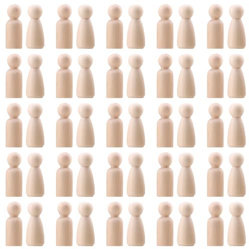 LLMtn 50 Figuras de Madera para Pintar y Hacer Manualidades - Conos para Tartas, Muñecas y Familia - para Navidad y Bodas