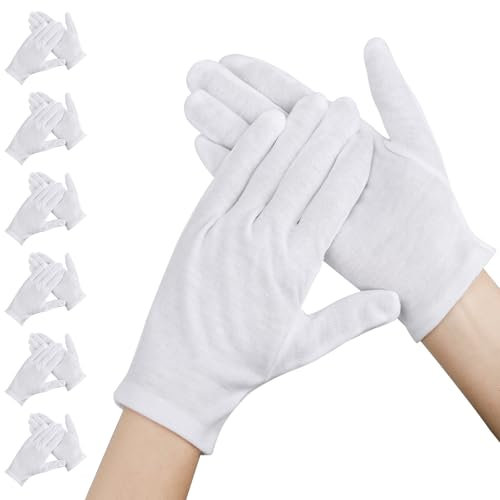Segbeauty Guantes de Algodon Dermatologicos, 6 Pares Guantes Hidratantes Manos, Guantes Blancos Lavable para Dormir Durante la Noche Curar Eczema, Inspección de Joyas, Trabajo Diario