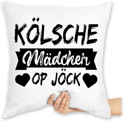 Shirtracer Kissen 40x40 Zierkissen - Karneval & Fasching - Kölner Sprichwort - Kölsche Mädcher op Jöck - schwarz - 40 x 40 cm - Weiß - Fasching- köln Carnevale kölsch Karnevals kölscher Faschings