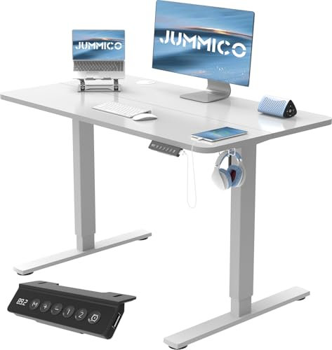 JUMMICO Höhenverstellbarer Schreibtisch mit USB-Ladeanschluss 100 x 60 cm, Schreibtisch Höhenverstellbar Elektrisch, Steh-Sitz Tisch Stehpult Verstellbarer Computertisch,Standing Desk,Grau
