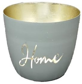 Romantisches Windlicht Baltic – Metall, Schriftzug – Home, hellgrau, Gold | 10 x 10 x 8,5 cm – für Teelichter & Stumpenkerzen – Haus, Garten, Balkon, Terrasse – Licht- & Schattenspiele – Seaside No.64