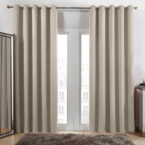 Dreamscene Microfibre Blackout Natural Curtains for Living Room Bedroom, Blackout Curtain Decorative Summer Winter Curtains Soft Modern Insulated Curtain Set, 46x72”