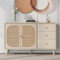LATICO Sideboard Rattan Kommode mit 2 Türen und 3 Schubladen Stauraum, Stehschrank Küchenschrank Buffetschrank TV-Schrank Cabinet Anrichte Wohnzimmer Esszimmer Küche, 120x40x82cm, Offwhite Creme