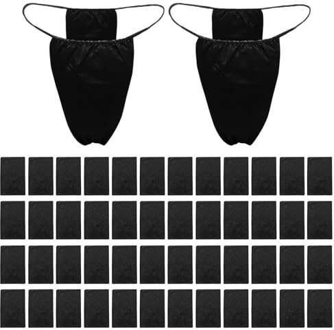 FUIPVGI 50 Pcs Disposable Thong Panties, Non-woven Thong, Disposable Bikini Panties, Travel Panties, for Sun Bed Spray Tan Waxing Treatment Spa, Disposable T Strap Thong, One Size (Black)