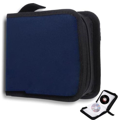 Porta CD Custodia, Dvd Organizzatore, Protable Oxford Panno 40 Dischi CD, Cerniera Custodia Organizer per Dischi Protettivi per Viaggi in Auto, Blu