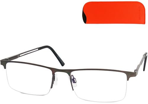 Mini Brille Metall Lesebrille Halbrand unten mit rechteckigen Gläsern und Etui, Edelstahl Brillengestell (Graphit), Lesehilfe Herren und Damen 2.5 Dioptrien