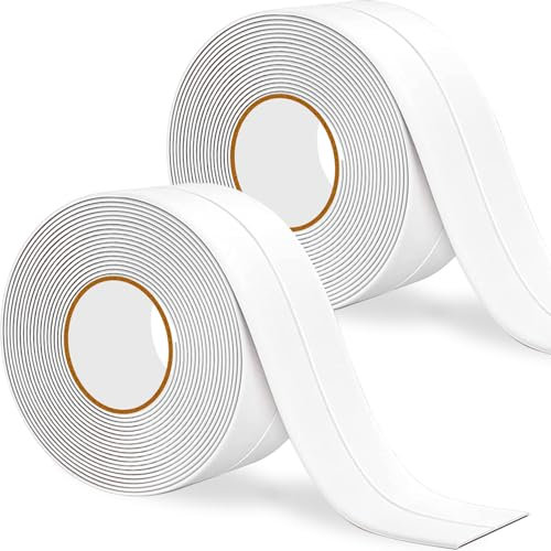 Rusoz 2 Rotoli Nastro Sigillante Doccia Bianco,Nastro Adesivo Impermeabile Battiscopa Morbido Antiolio E Antimuffa 3.8cmx3.2m con aiuto adesivo Per Cucine, Bagni E Toilette