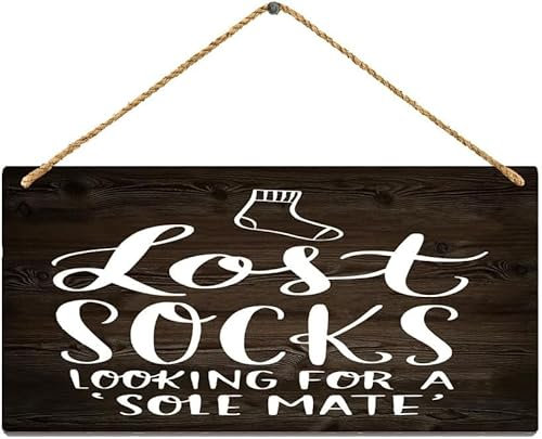 Wanddekoration, Holzschild, Wanddekoration, Lost Socks, Holzschild, Wandbehang, Kunstwerk, rustikale Heimdekoration, 20,3 x 25,4 cm