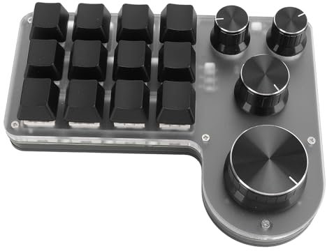 HWGING Teclado mecánico macro USB para juegos, 12 teclas, 4 perillas, inalámbrico, Bluetooth, con cable, USB, programable, intercambiable en caliente, interruptor rojo